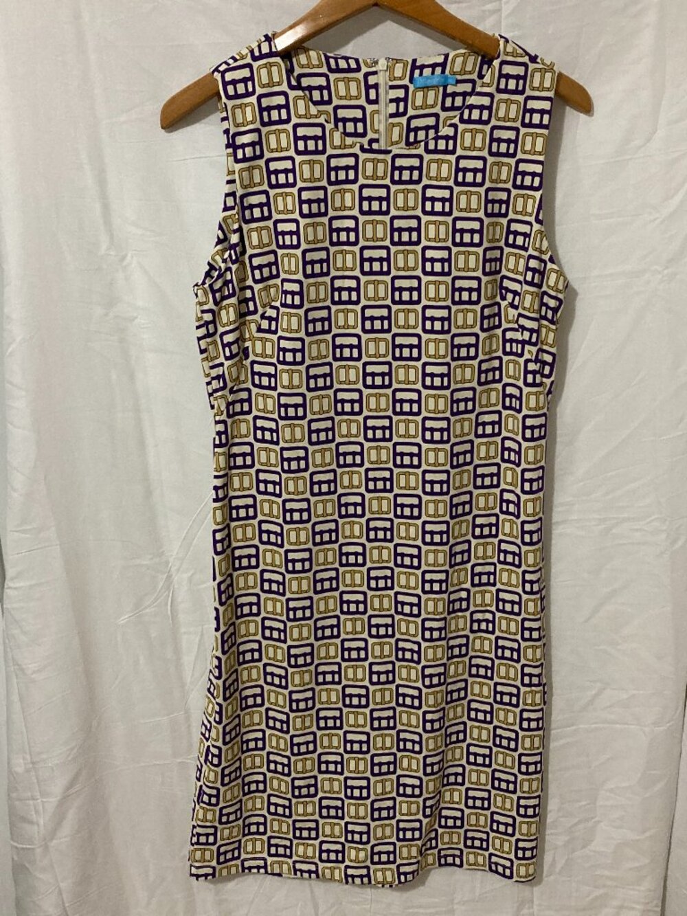 J. McLaughlin Womens M Sheath Dress Soft Stretch Casual Prep White Print Buckle
